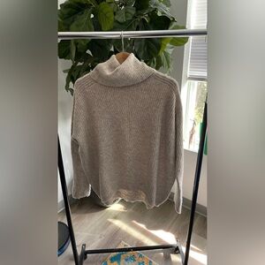 Mango Ribbed Turtleneck Sweater - Light Gray